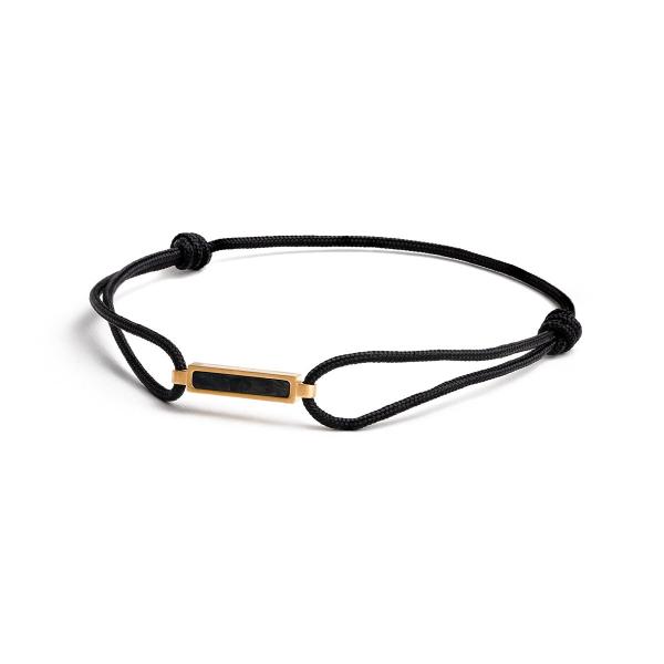 1,5 mm schwarzes Nylonarmband mit einem vergoldeten Carbonelement - Talis Black Gold